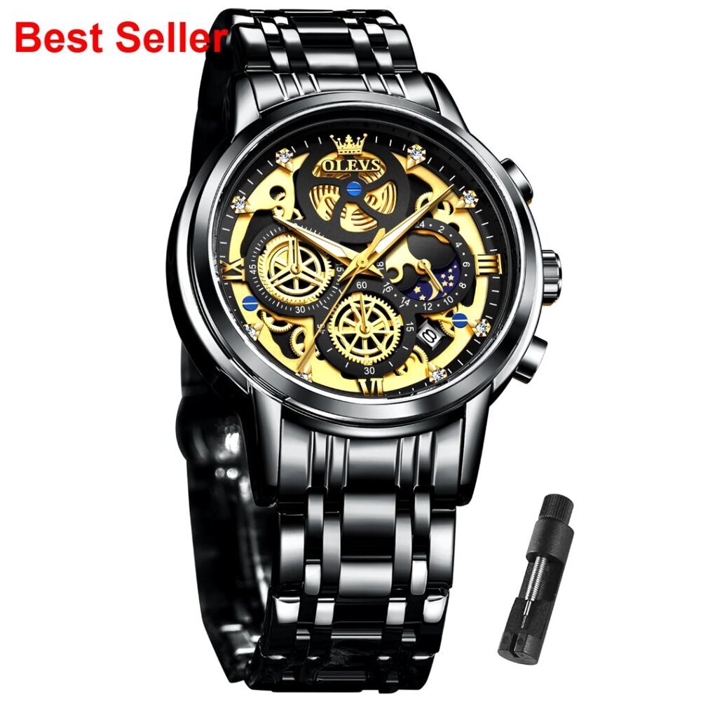 Stainless Steel Skeleton Chronograph Watch Water Resistant Luxury Business